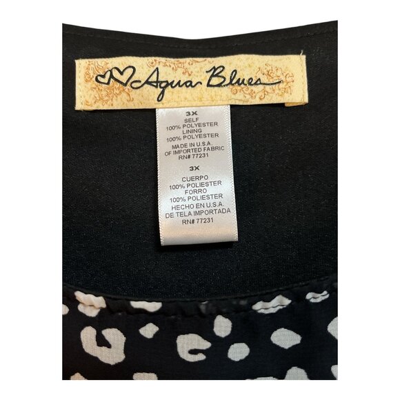 Y2K Aqua Blues Women’s 3X Flutter Sleeve Sheer Overlay Blouse Black White Animal - Picture 3 of 5